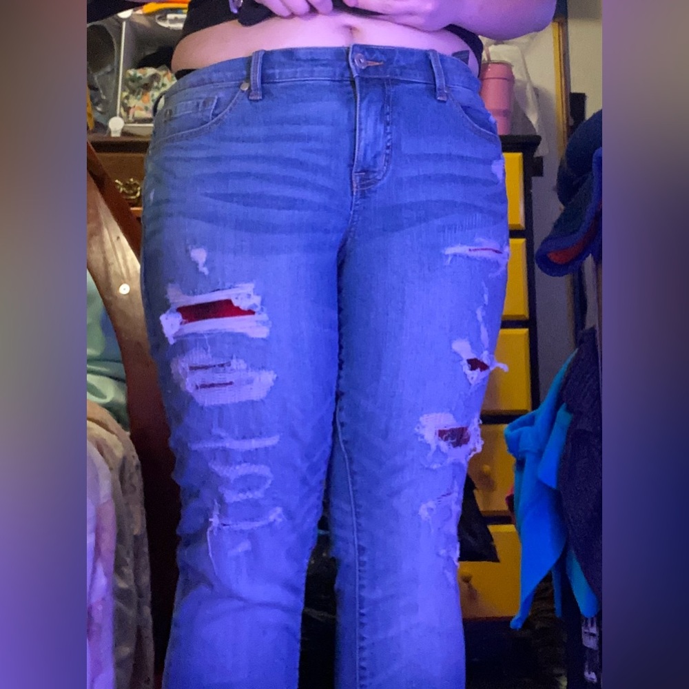 Torrid ripped jeans with flannel design